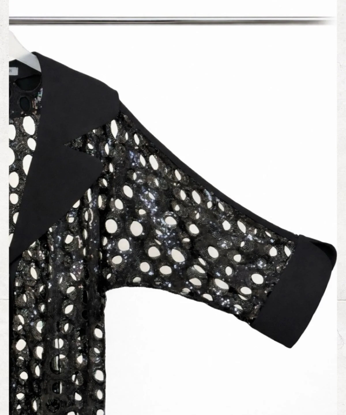 Polka Dot Mesh & Sequin Fabric Detailed Crepe Kimono - Studio183