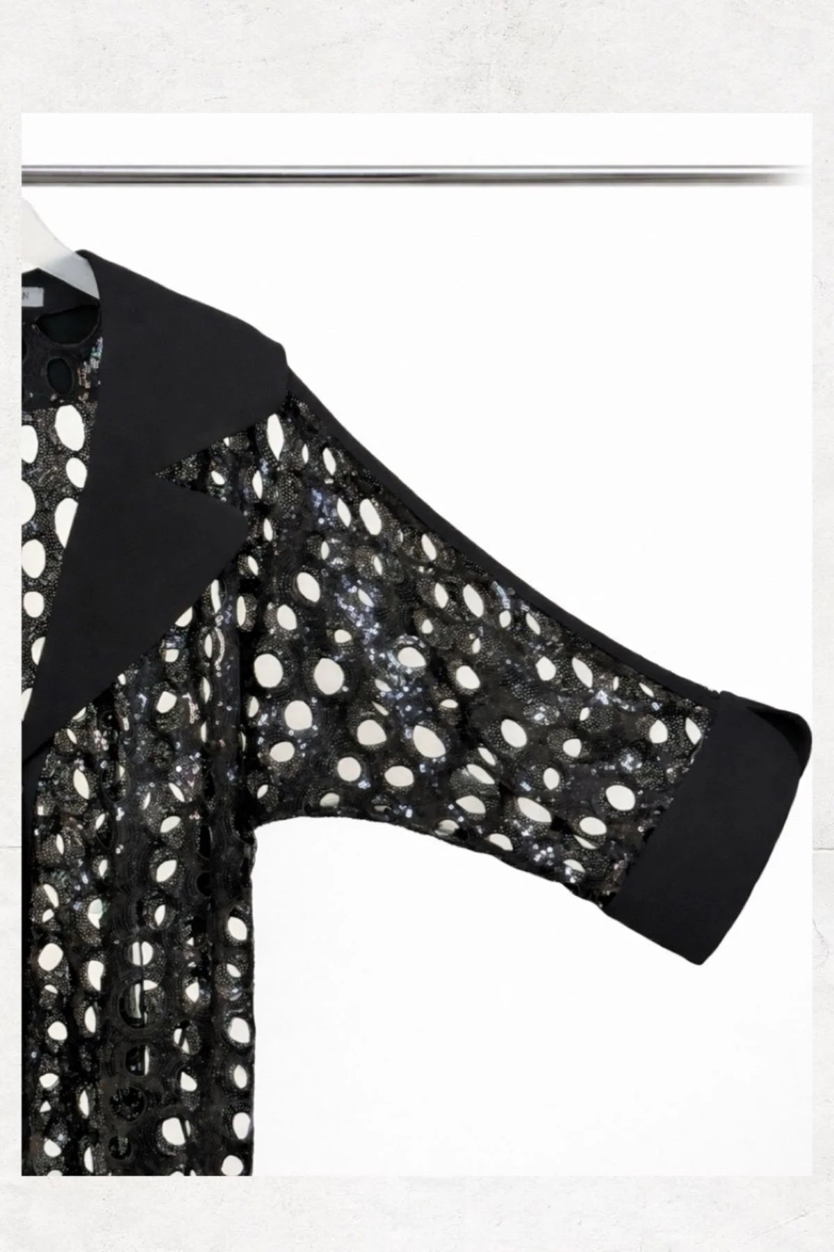 Polka Dot Mesh & Sequin Fabric Detailed Crepe Kimono - Studio183