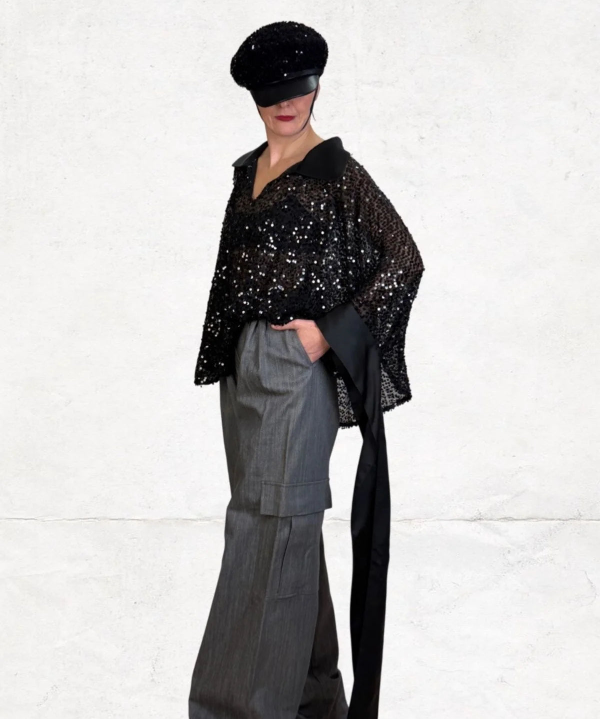 Satin Bow Detailed Oversize Sequin Tunic - Studio183