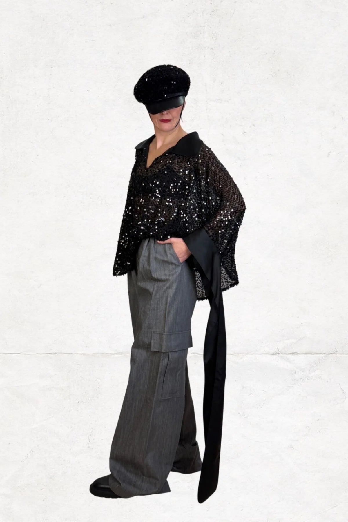 Satin Bow Detailed Oversize Sequin Tunic - Studio183