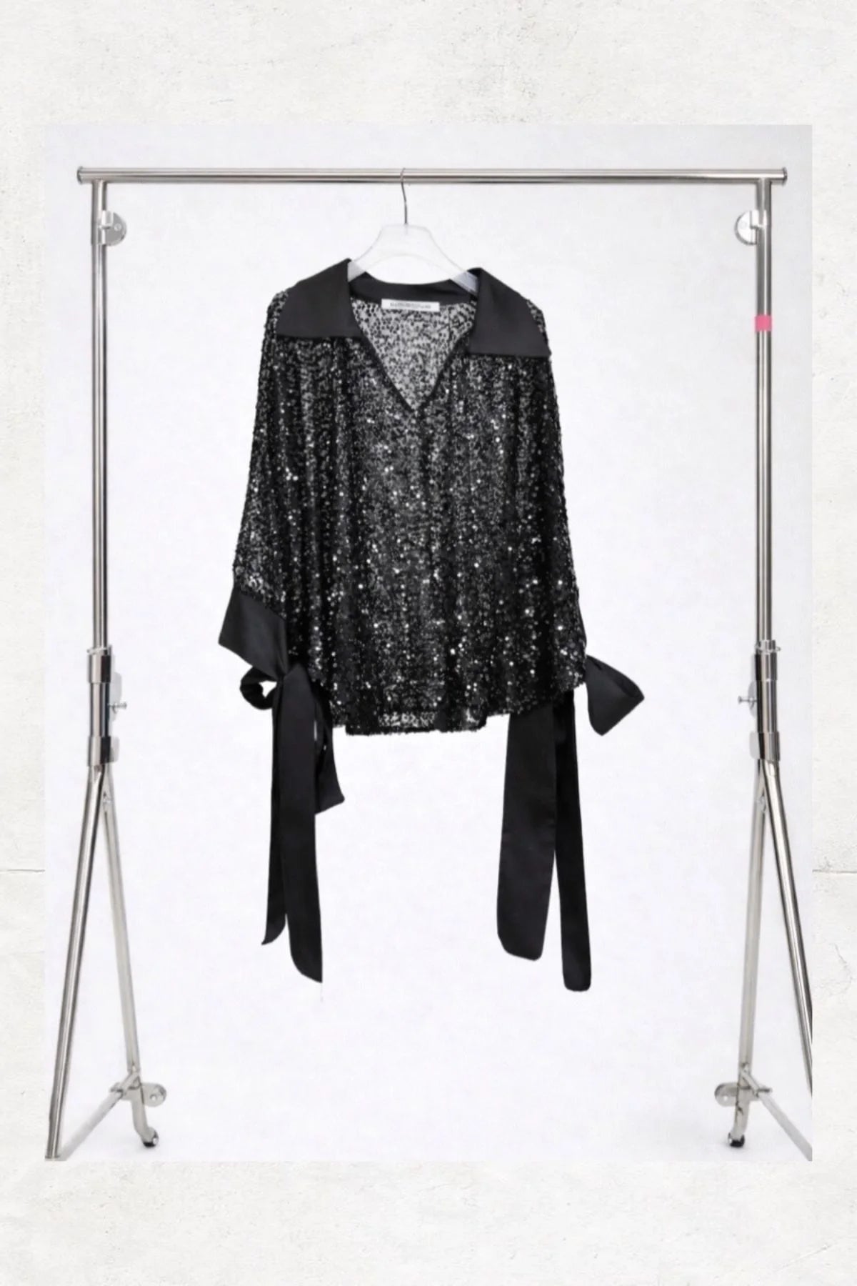 Satin Bow Detailed Oversize Sequin Tunic - Studio183