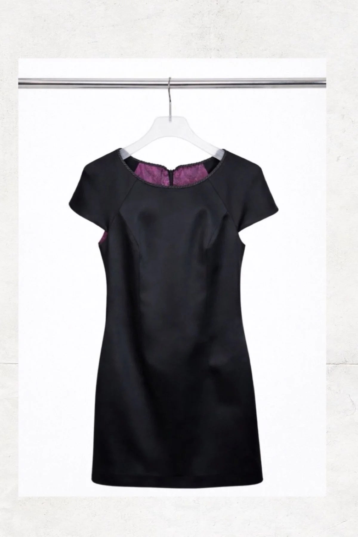 Cord Collar Detailed Small Black Satin Dress - Studio183