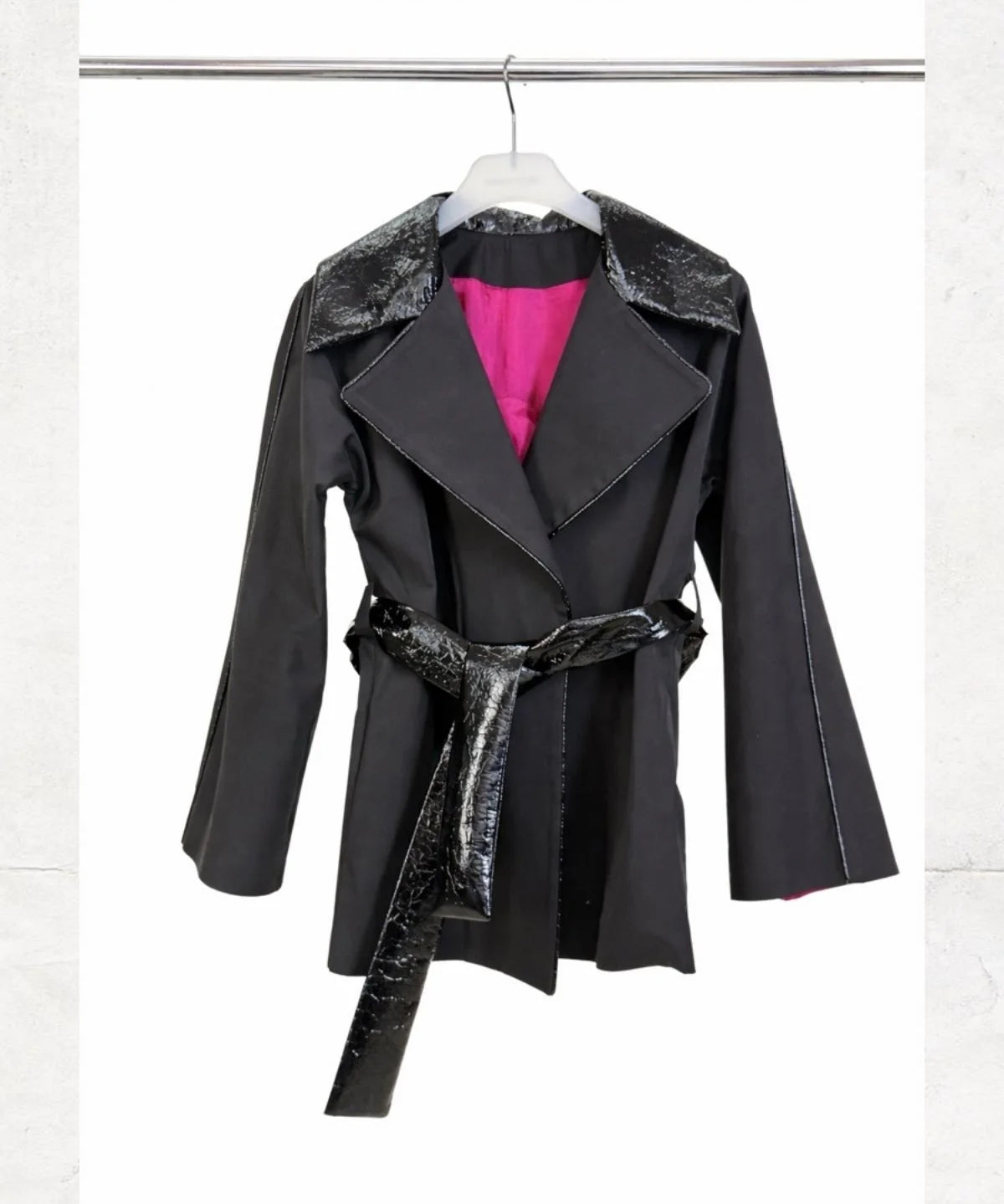Patent Leather Artificial Leather Detailed Oversize Coat - Studio183