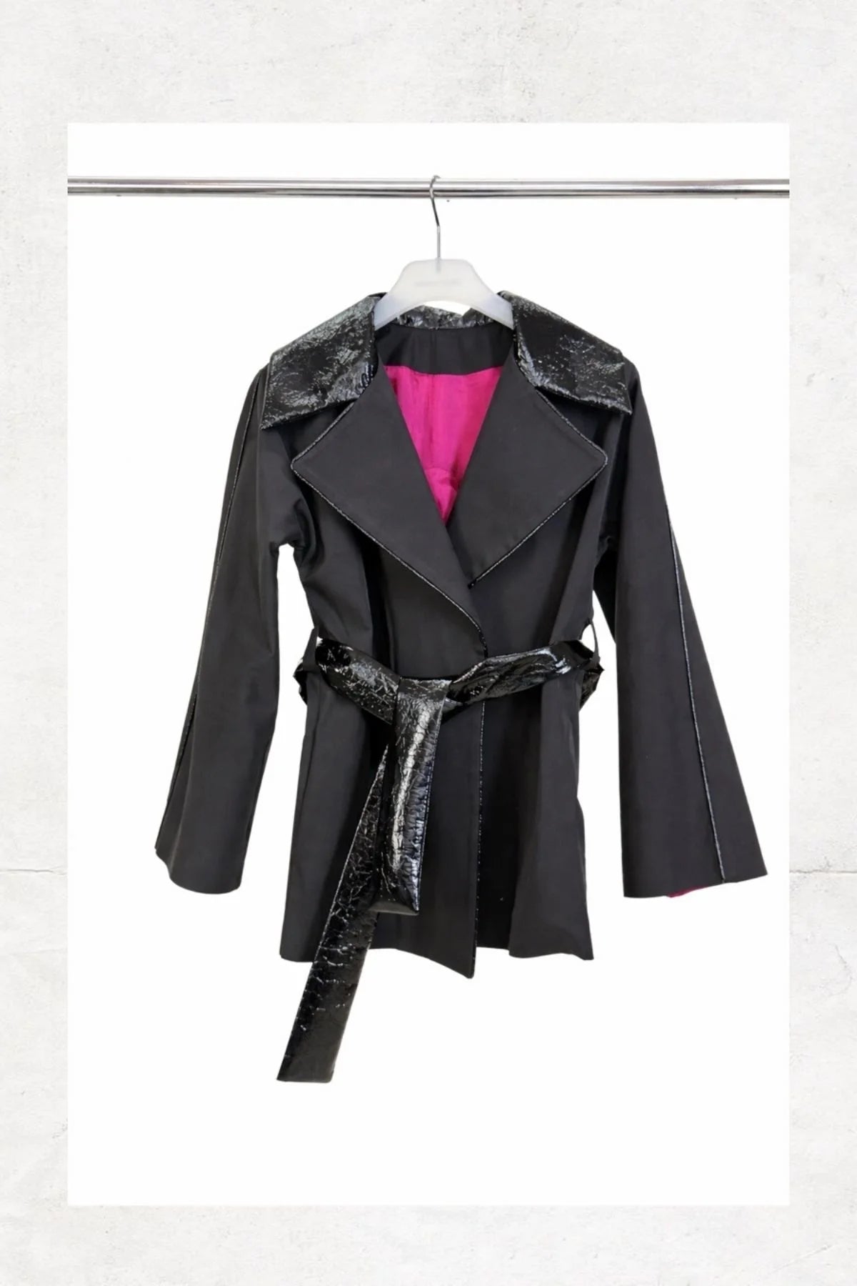 Patent Leather Artificial Leather Detailed Oversize Coat - Studio183
