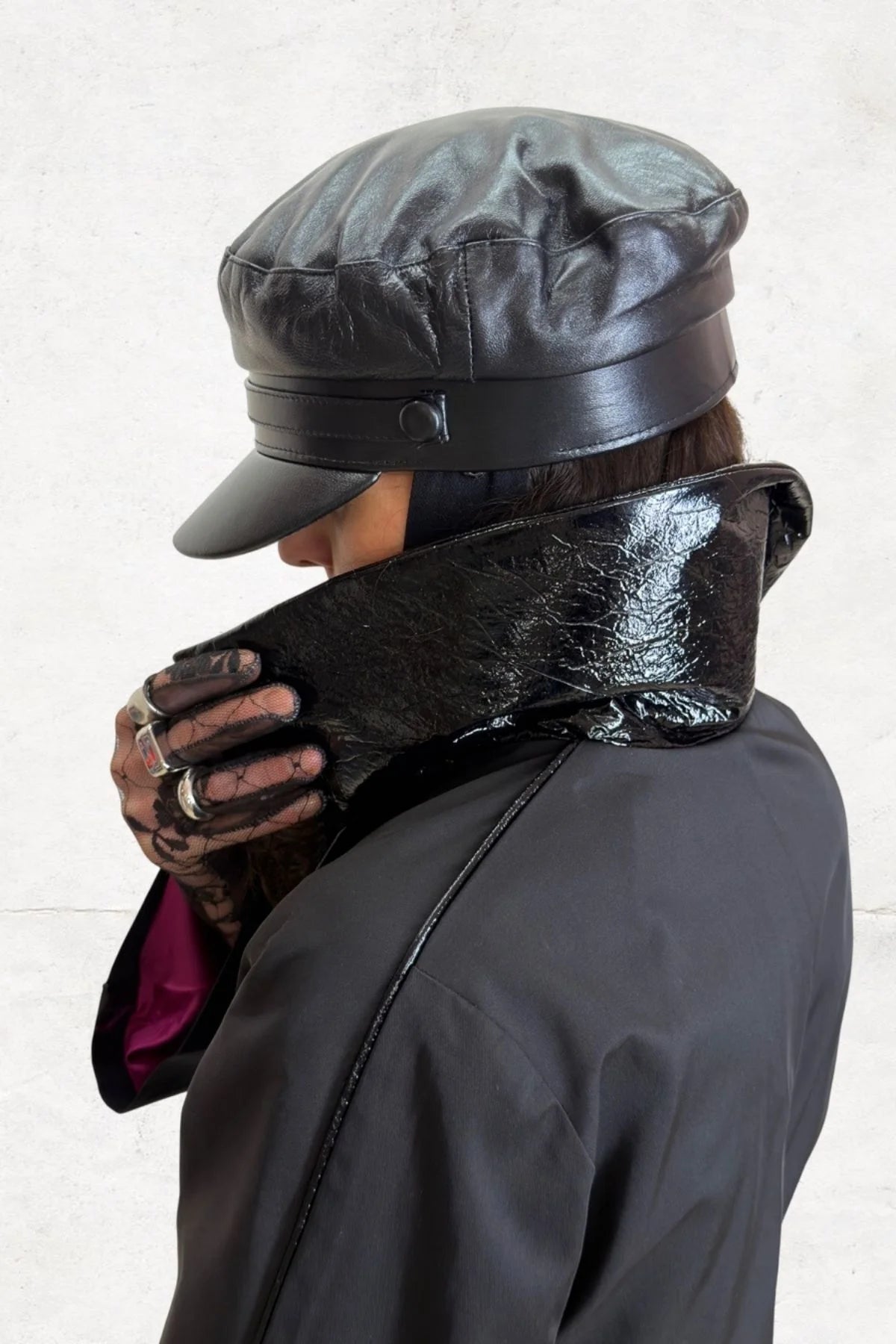 Patent Leather Artificial Leather Detailed Oversize Coat - Studio183