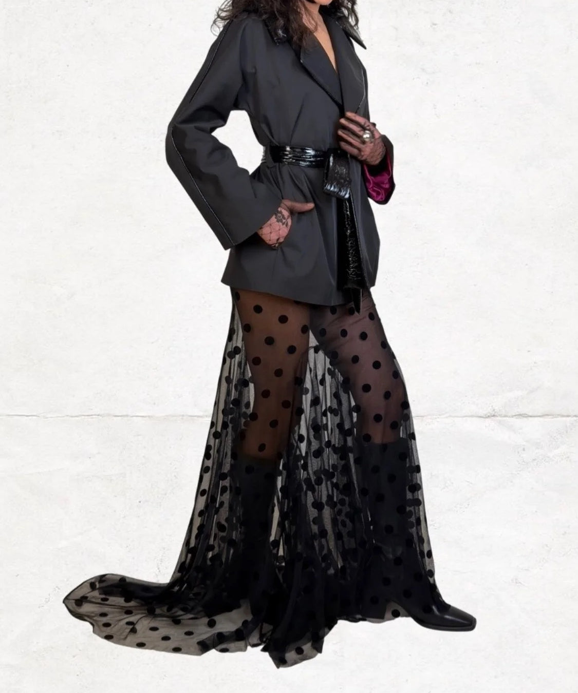 Polka Dot Printed Transparent Tulle Skirt - Studio183