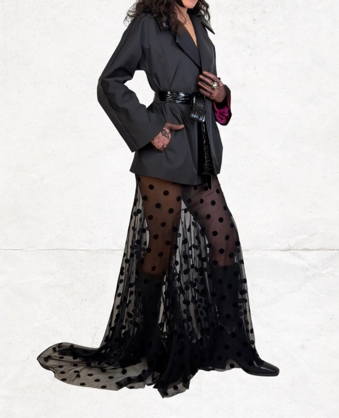 Polka Dot Printed Transparent Tulle Skirt - Studio183