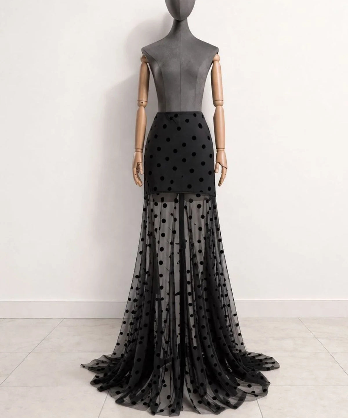 Polka Dot Printed Transparent Tulle Skirt - Studio183