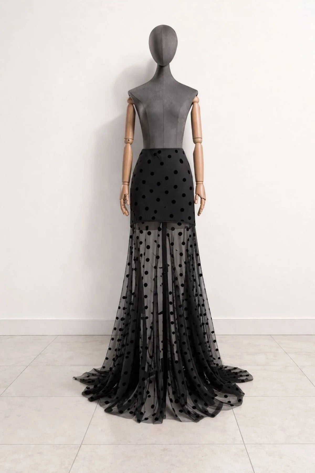 Polka Dot Printed Transparent Tulle Skirt - Studio183