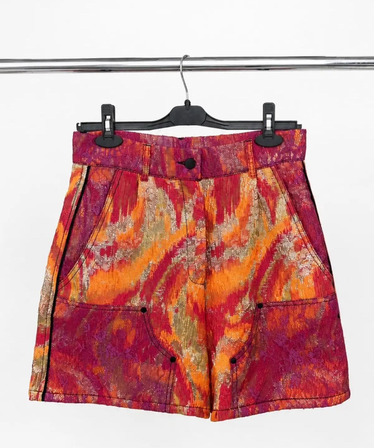 Multicolor Mini Worker Shorts With Lace Details - Studio183