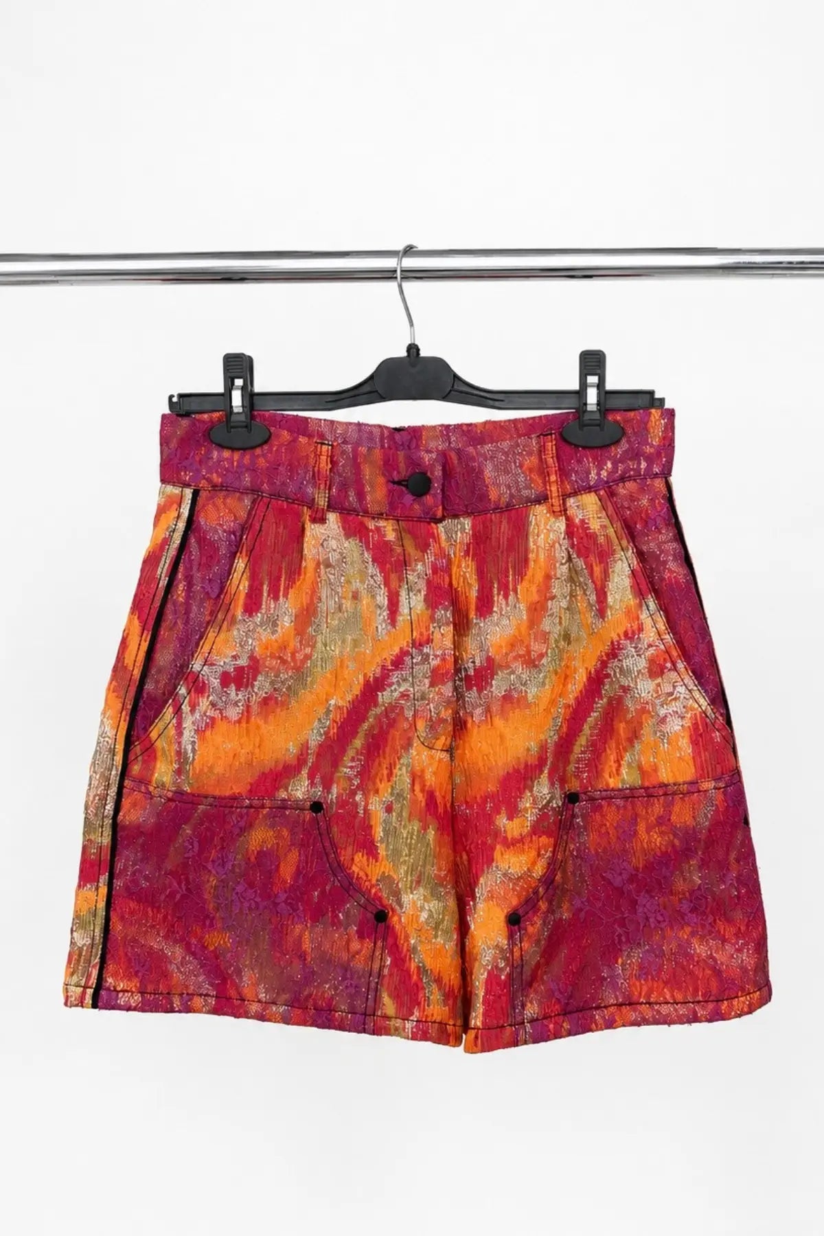 Multicolor Mini Worker Shorts With Lace Details - Studio183