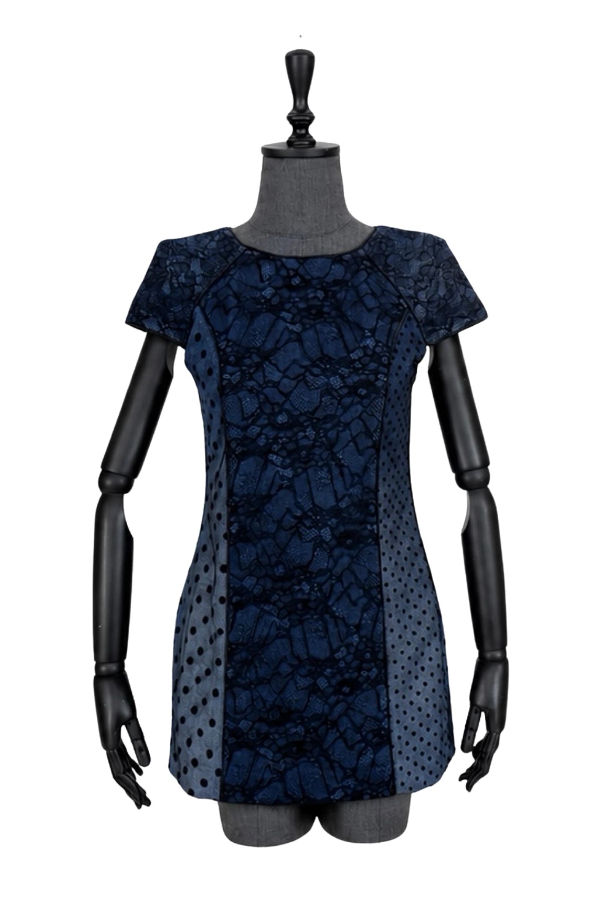 Reconstructed Denim Mini Dress With Lace And Tulle Details - Studio183