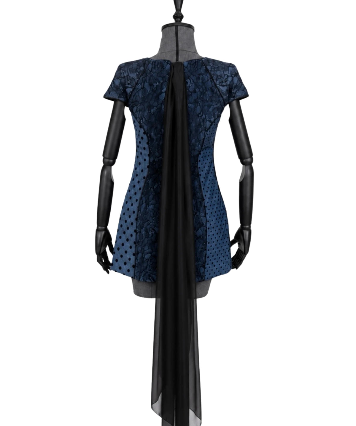 Reconstructed Denim Mini Dress With Lace And Tulle Details - Studio183