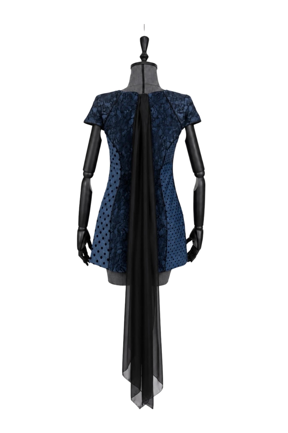 Reconstructed Denim Mini Dress With Lace And Tulle Details - Studio183