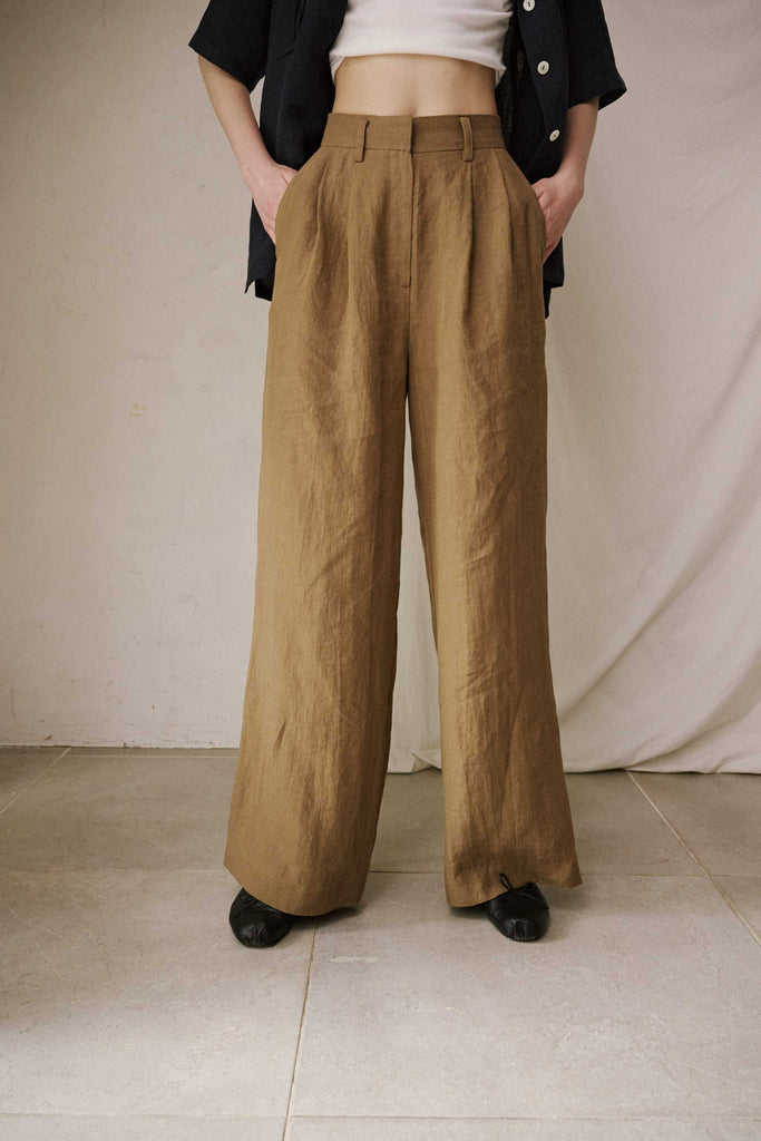 Wide Linen Pants (Brown)