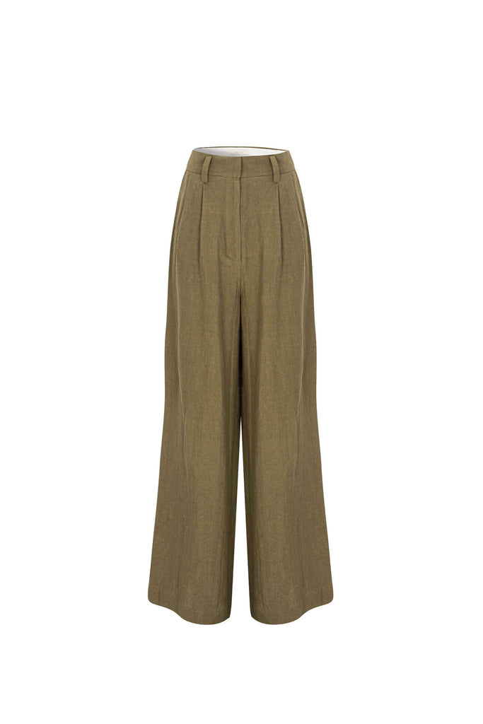 Wide Linen Pants (Brown)