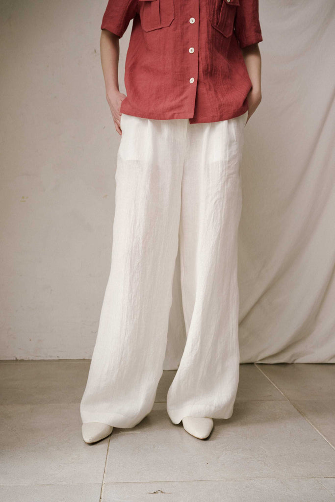 Wide Linen Pants (White)