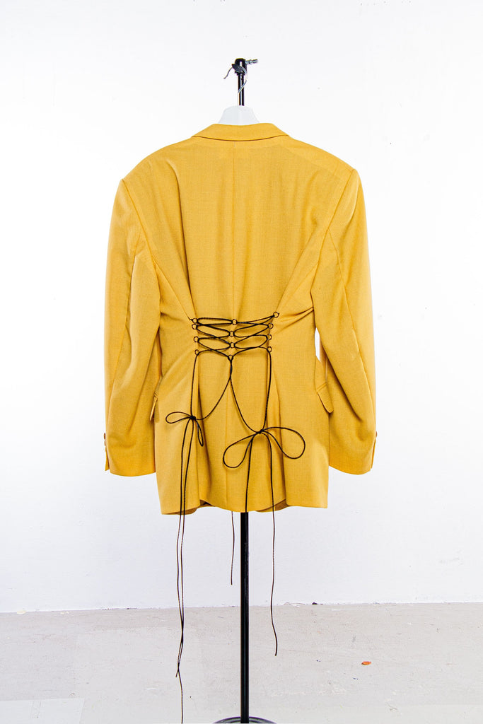 STARCHAK UPCYCLED YELLOW BLAZER WITH CORSET LACING