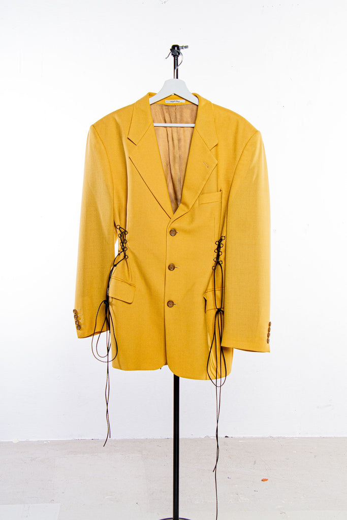 STARCHAK UPCYCLED YELLOW BLAZER WITH CORSET LACING