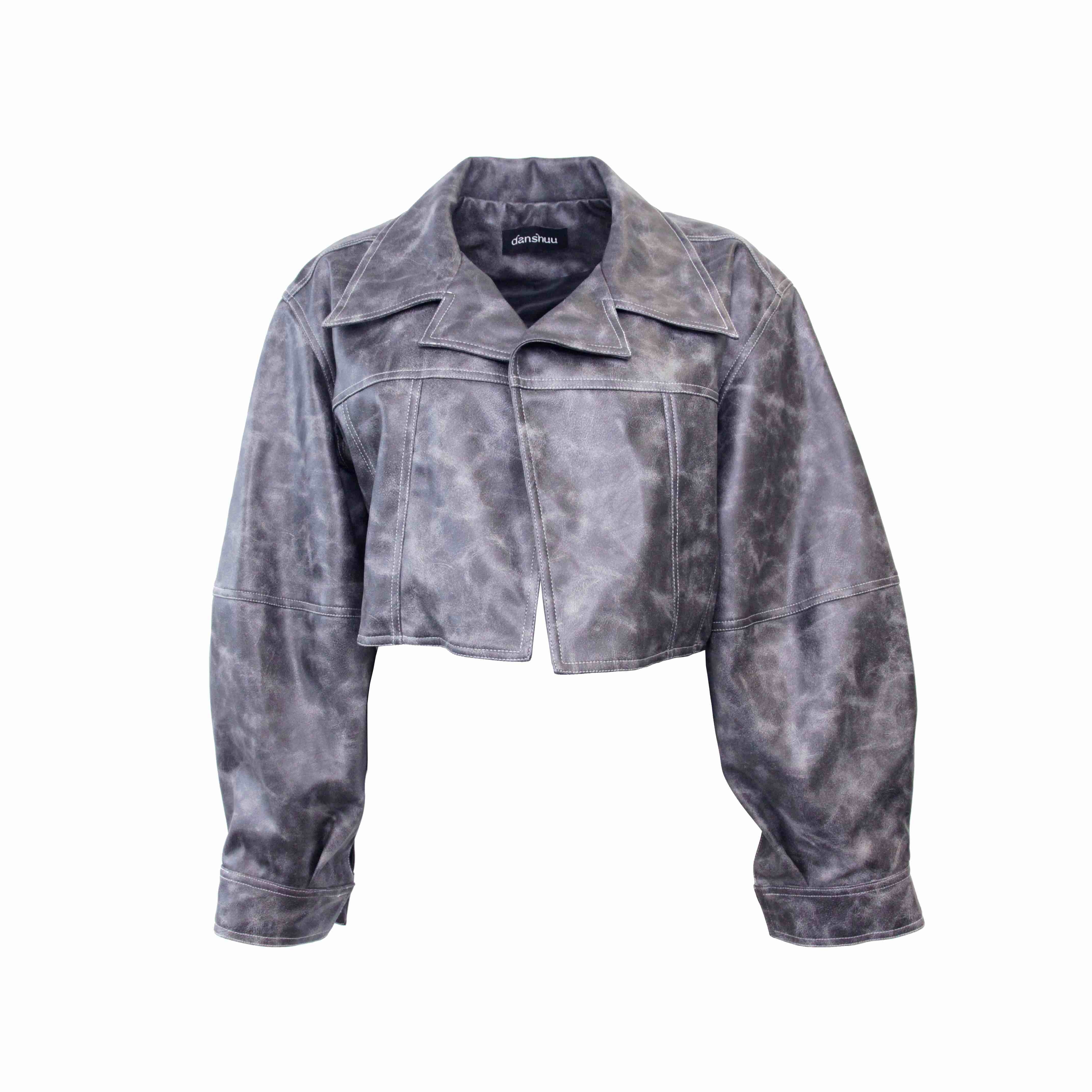 Charcoal Frosted Cropped Leather Jacket - Studio183