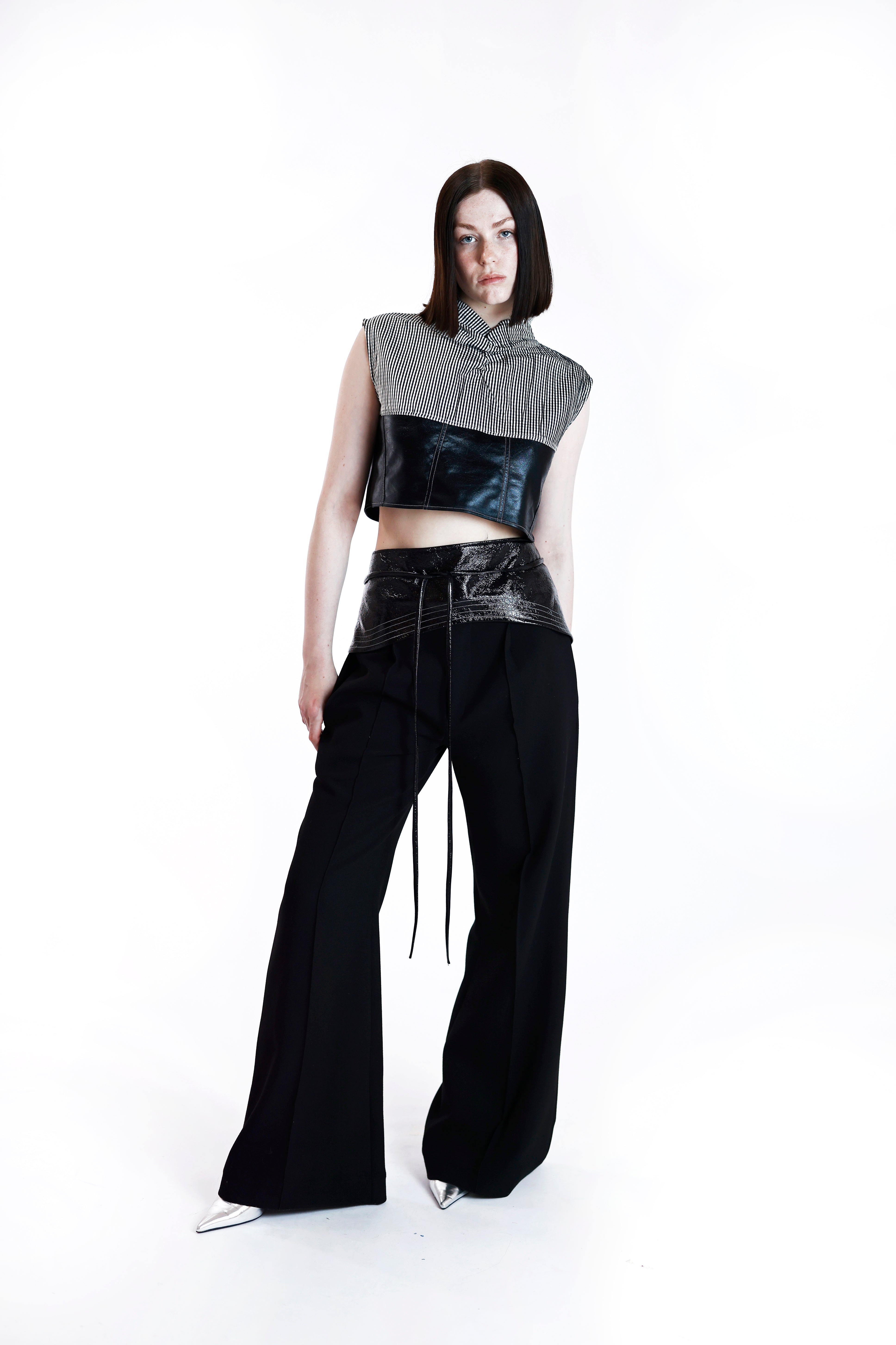 Mono Stripe Leather Top