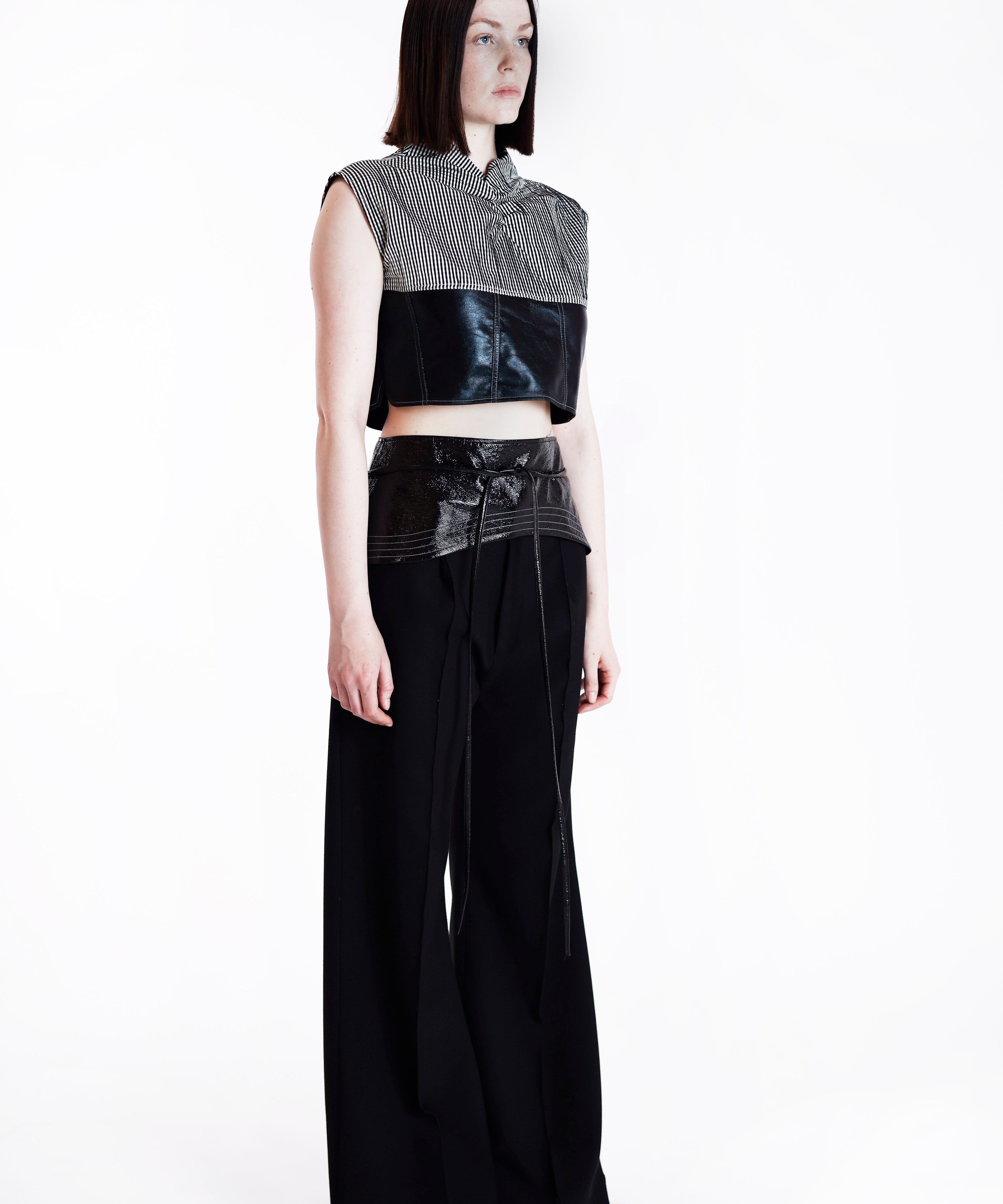 Mono Stripe Leather Top