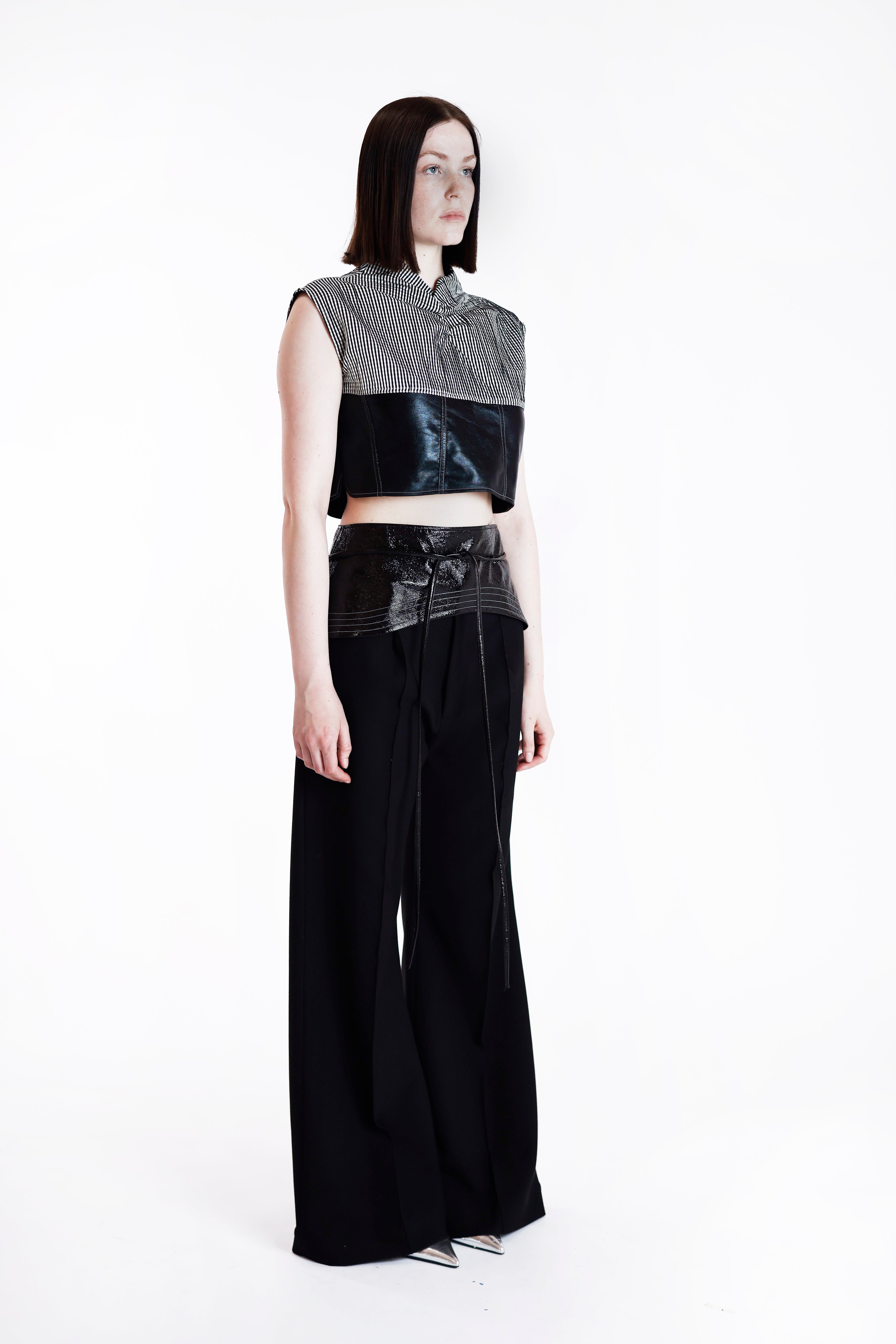 Mono Stripe Leather Top
